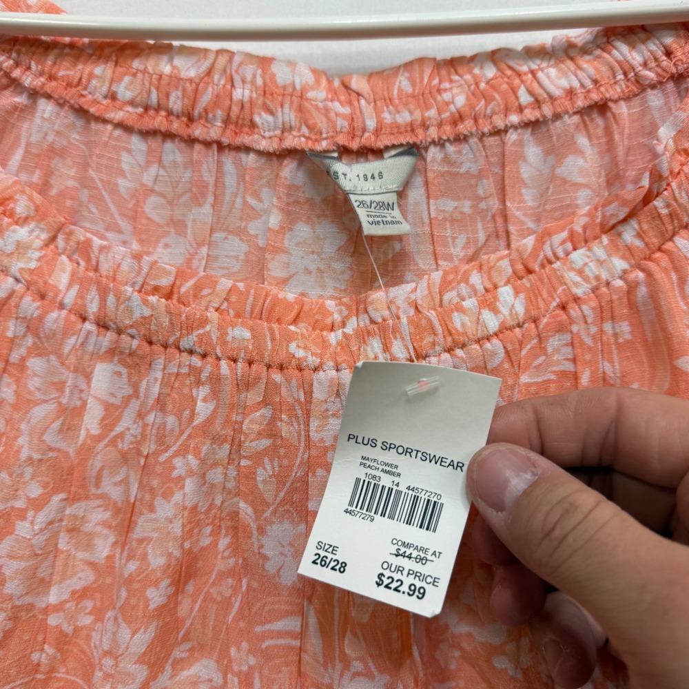 Cato Est. 1946 Womens Plus Size 26/28W Peach Amber Floral Lace Tiered Blouse NWT - Picture 5 of 8